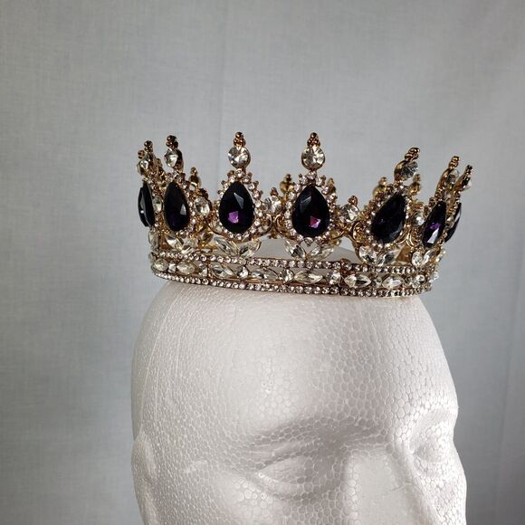 Signed K & K Luxury Retro Purple Crystal Bridal Crown Baroque Rhinestone Tiaras main image 4